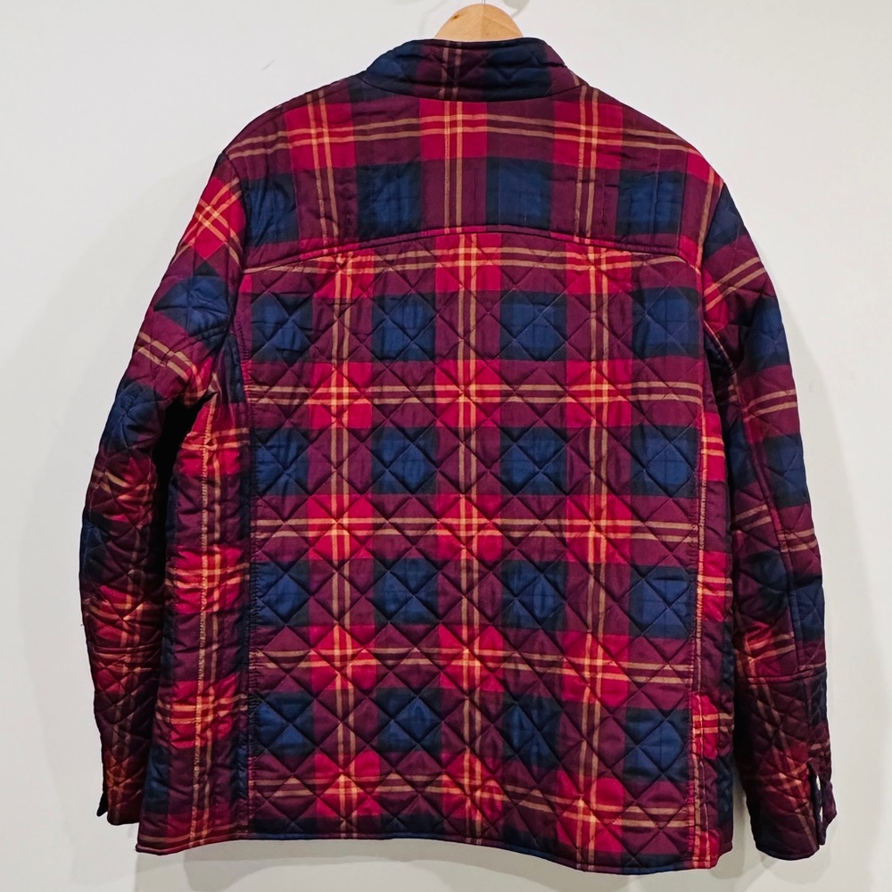 Burgundy, Blue & Yellow Plaid Quilted Jacket w Zipper Closure Mock Neck Collar - Picture 8 of 11